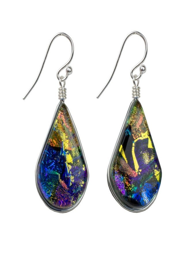 Nickel Smart Rainbow Falls Earrings - Nickel Free Dichroic Glass Dangles RZ23 - Kaleidoscope - Image 1